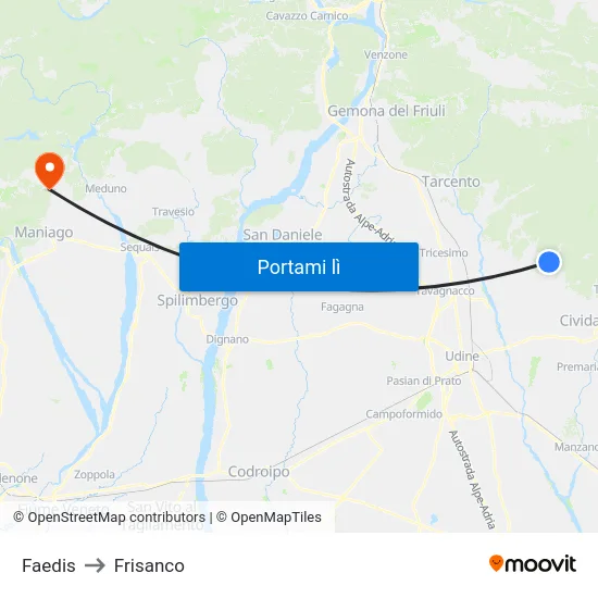 Faedis to Frisanco map