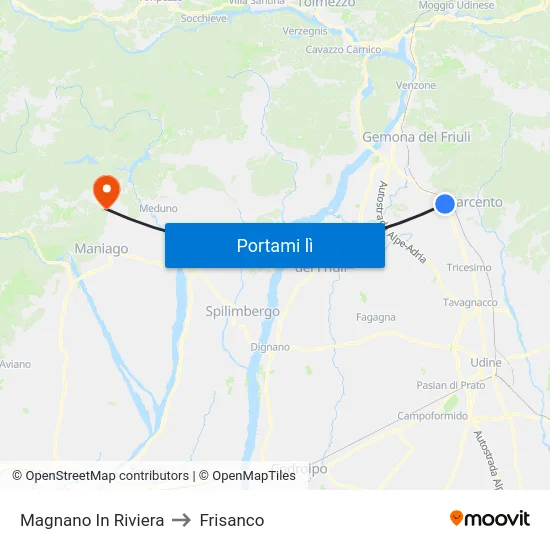 Magnano In Riviera to Frisanco map