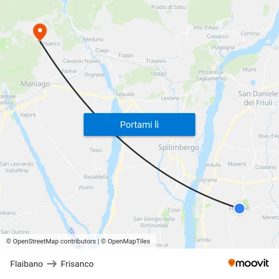 Flaibano to Frisanco map