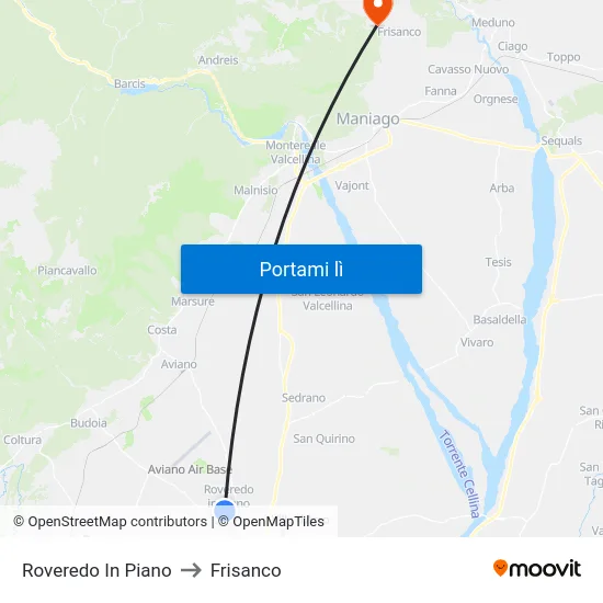 Roveredo In Piano to Frisanco map