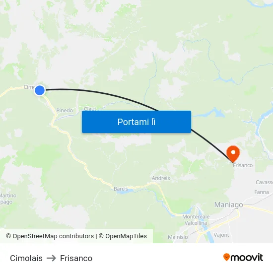 Cimolais to Frisanco map