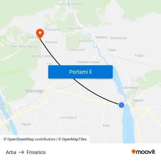 Arba to Frisanco map