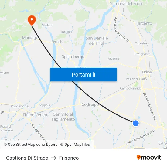 Castions Di Strada to Frisanco map