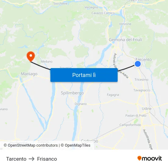 Tarcento to Frisanco map
