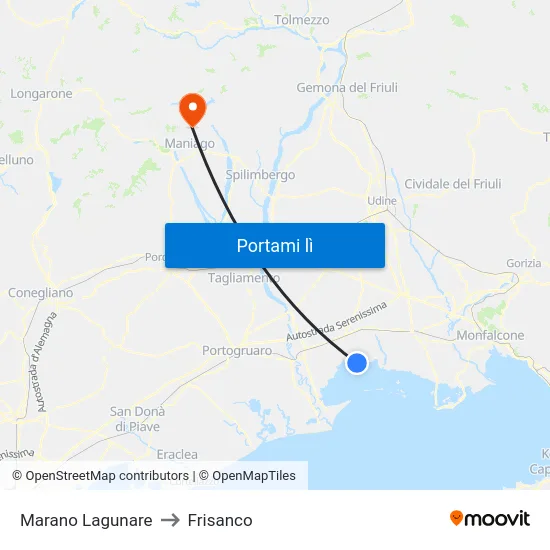 Marano Lagunare to Frisanco map