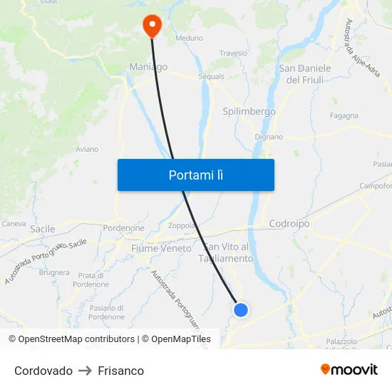 Cordovado to Frisanco map