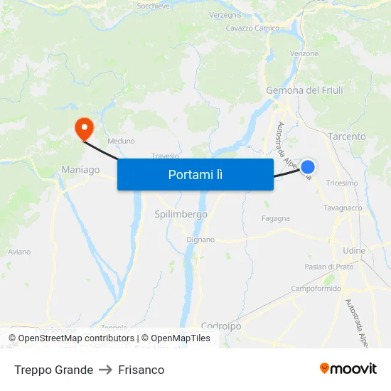 Treppo Grande to Frisanco map
