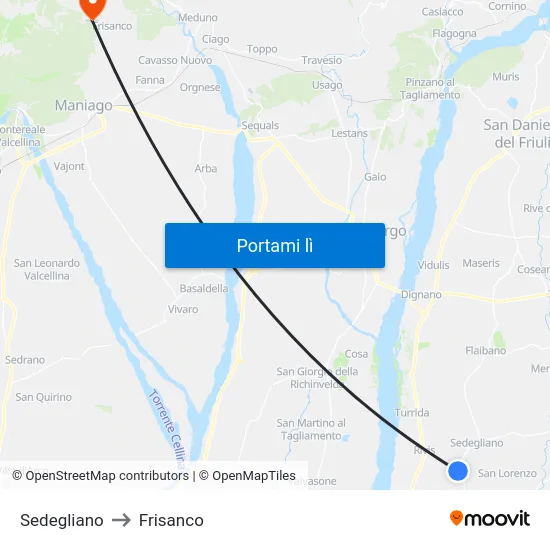 Sedegliano to Frisanco map