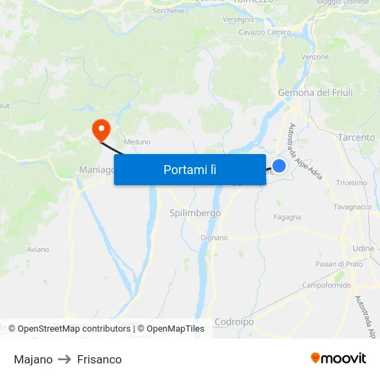 Majano to Frisanco map