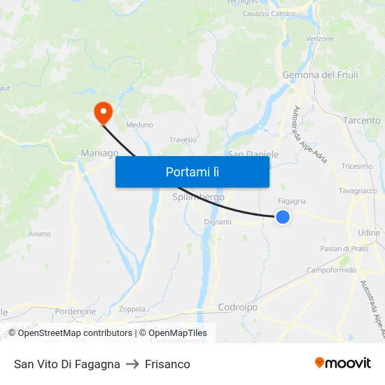 San Vito Di Fagagna to Frisanco map