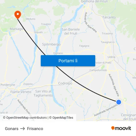 Gonars to Frisanco map