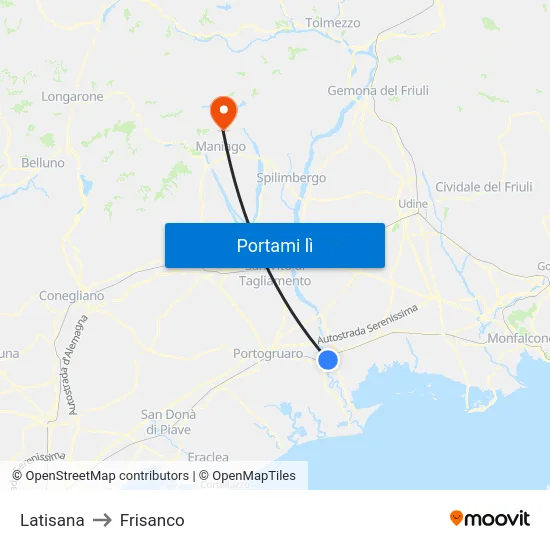 Latisana to Frisanco map