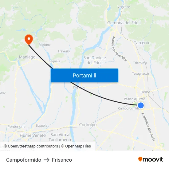 Campoformido to Frisanco map