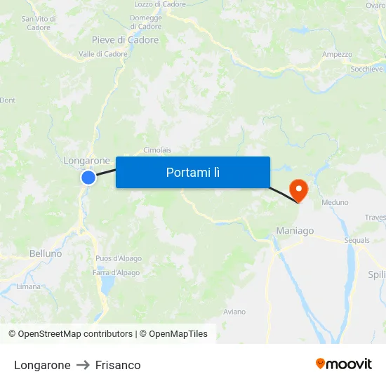 Longarone to Frisanco map
