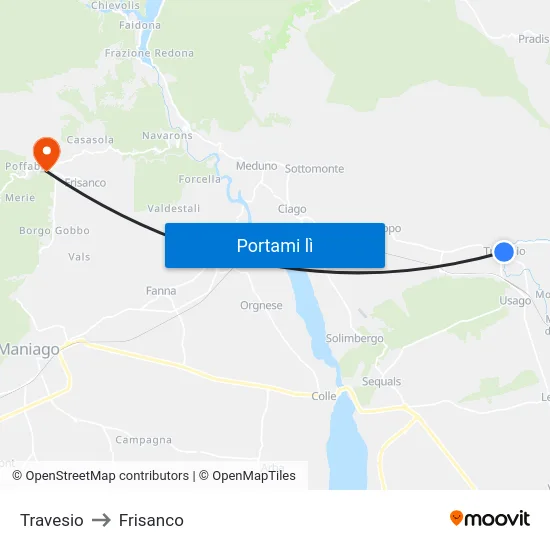 Travesio to Frisanco map