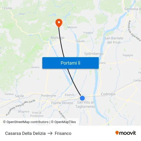 Casarsa Della Delizia to Frisanco map