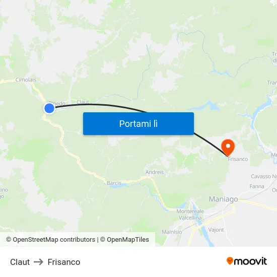 Claut to Frisanco map