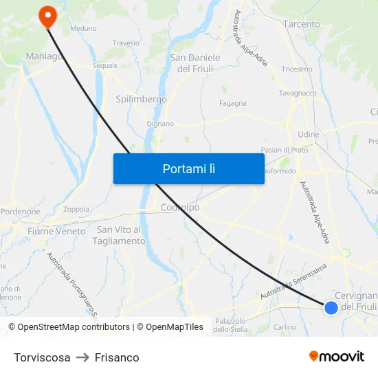 Torviscosa to Frisanco map