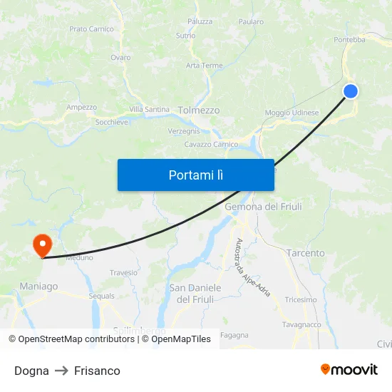 Dogna to Frisanco map