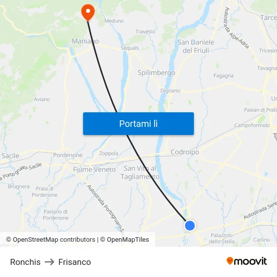 Ronchis to Frisanco map