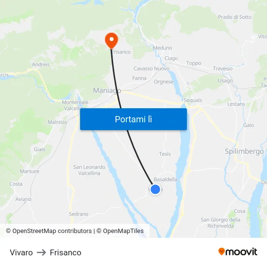 Vivaro to Frisanco map