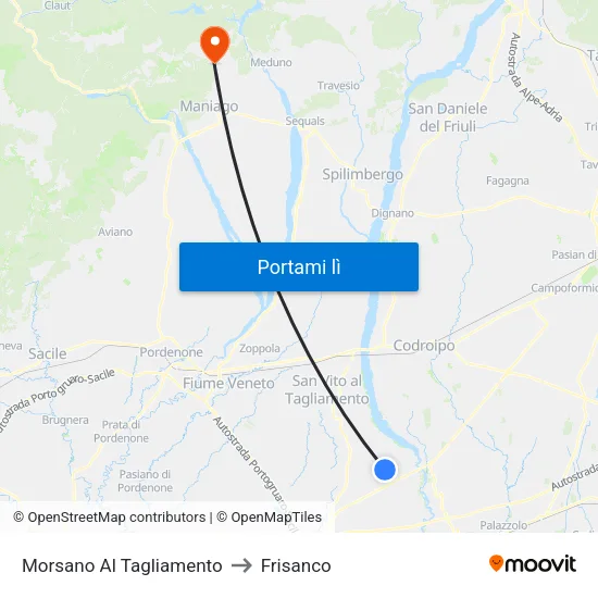 Morsano Al Tagliamento to Frisanco map