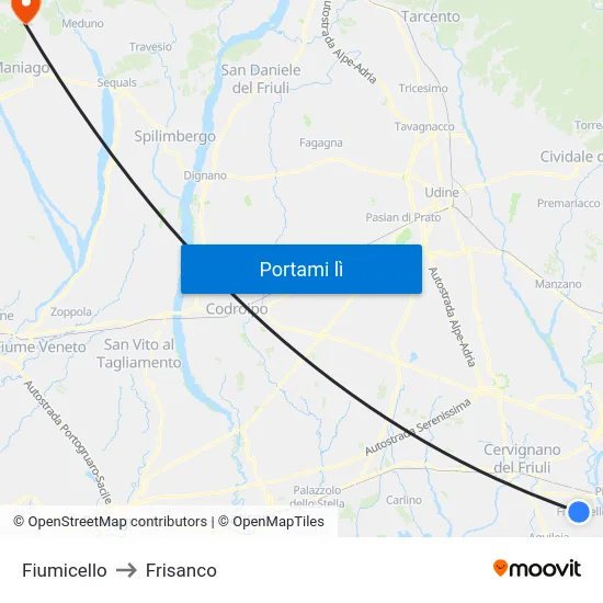 Fiumicello to Frisanco map