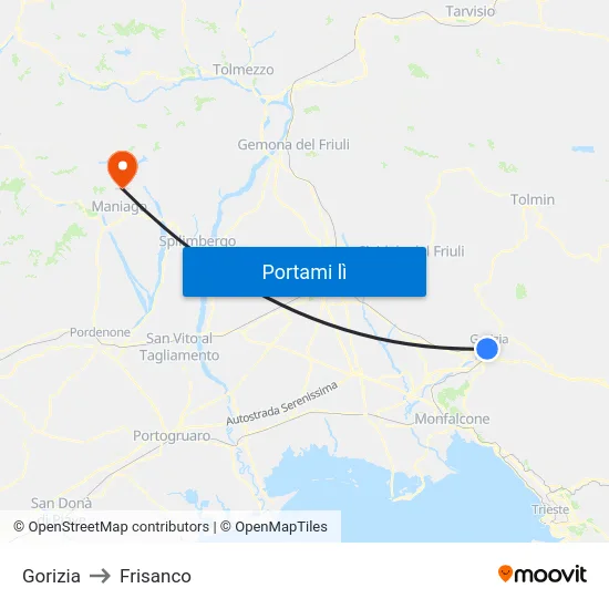 Gorizia to Frisanco map