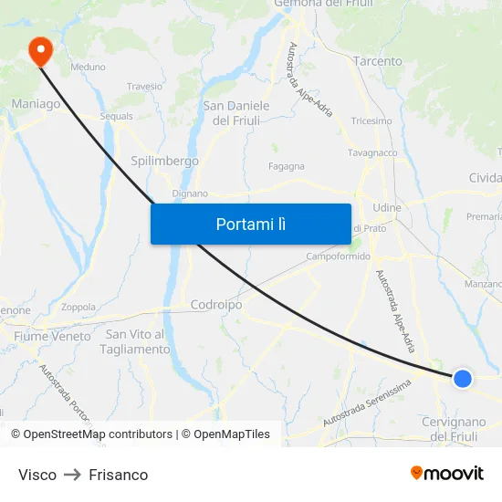Visco to Frisanco map