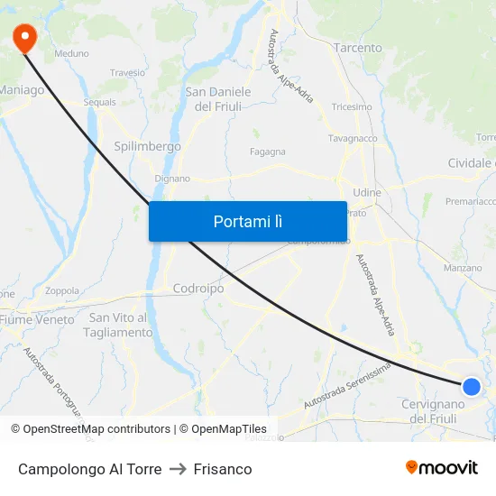 Campolongo Al Torre to Frisanco map