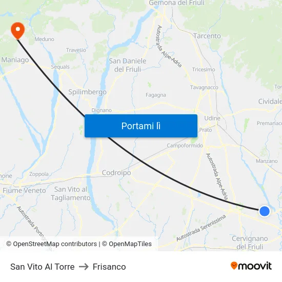 San Vito Al Torre to Frisanco map