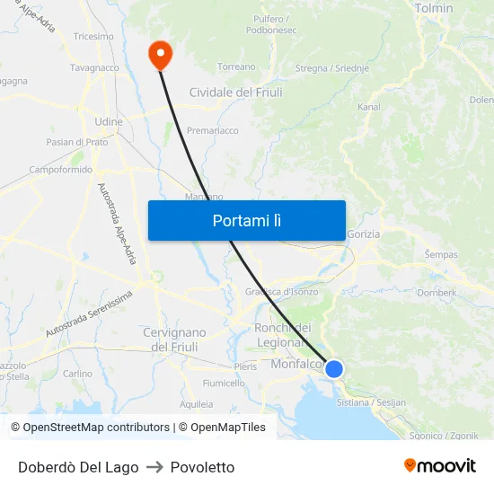 Doberdò Del Lago to Povoletto map