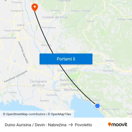 Duino Aurisina / Devin - Nabrežina to Povoletto map