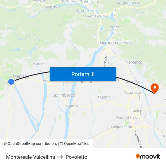 Montereale Valcellina to Povoletto map
