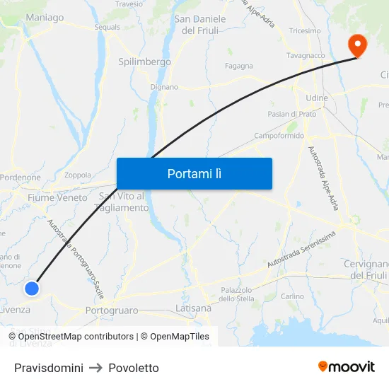 Pravisdomini to Povoletto map