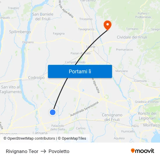 Rivignano Teor to Povoletto map