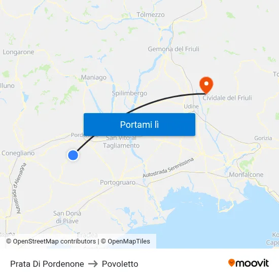 Prata Di Pordenone to Povoletto map