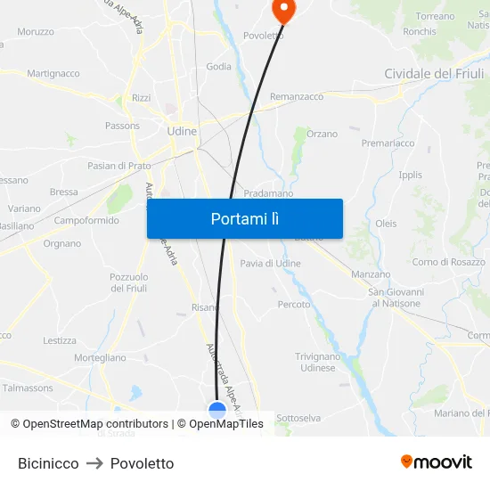 Bicinicco to Povoletto map