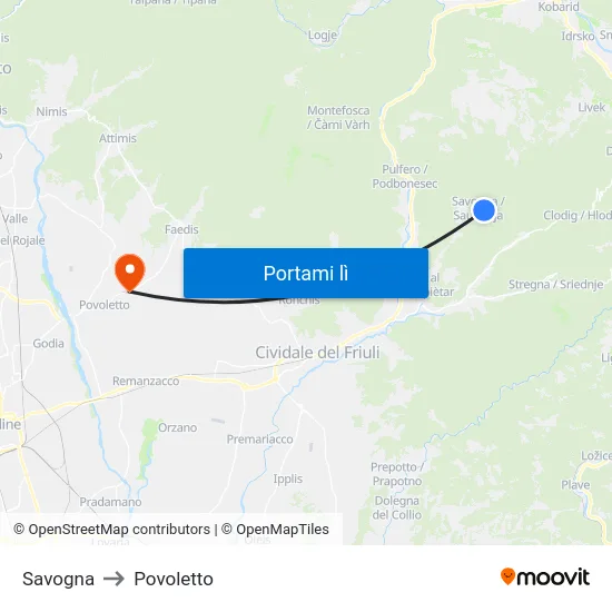 Savogna to Povoletto map
