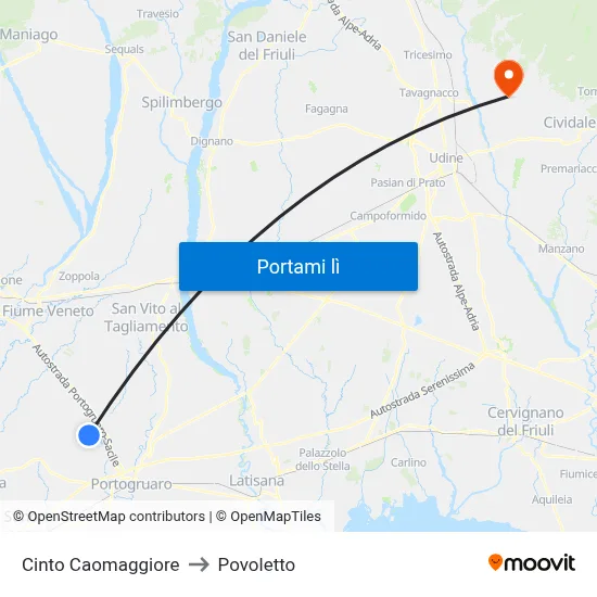 Cinto Caomaggiore to Povoletto map