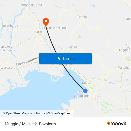 Muggia / Milje to Povoletto map