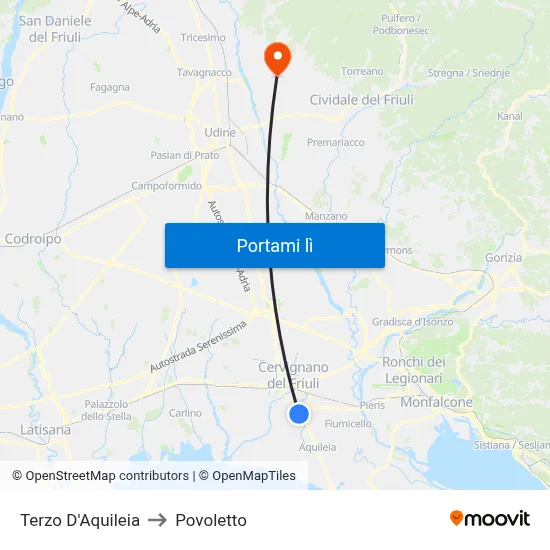 Terzo D'Aquileia to Povoletto map
