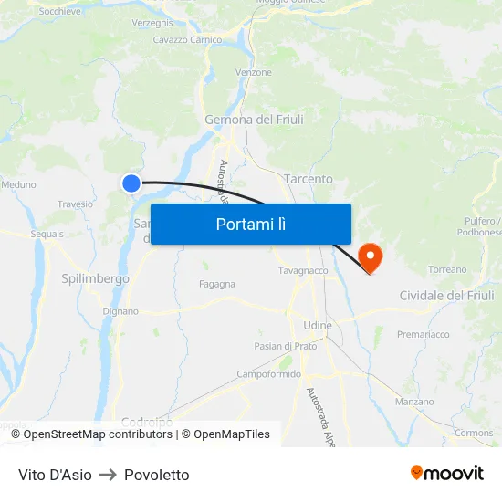 Vito D'Asio to Povoletto map