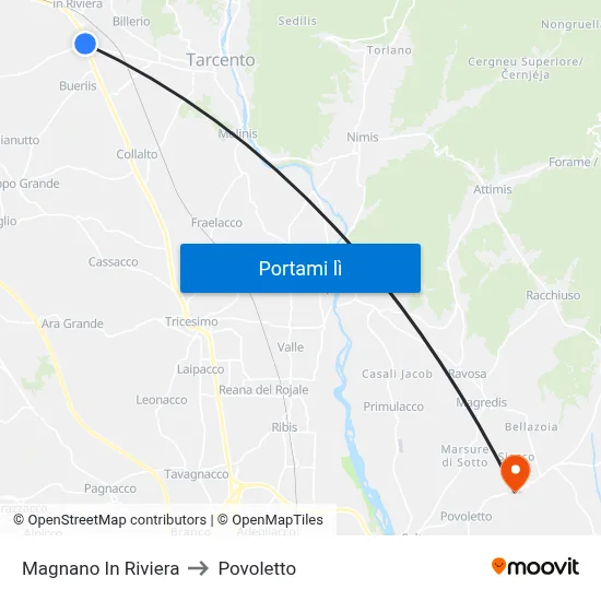 Magnano In Riviera to Povoletto map