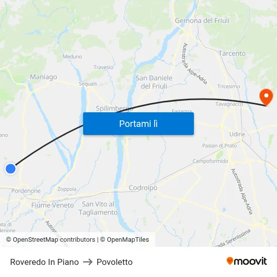 Roveredo In Piano to Povoletto map