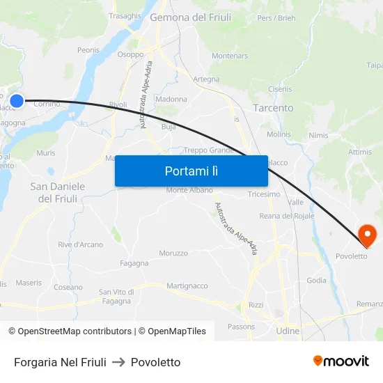 Forgaria Nel Friuli to Povoletto map