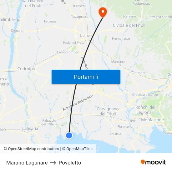 Marano Lagunare to Povoletto map