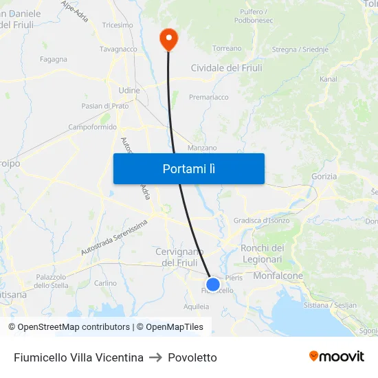 Fiumicello Villa Vicentina to Povoletto map