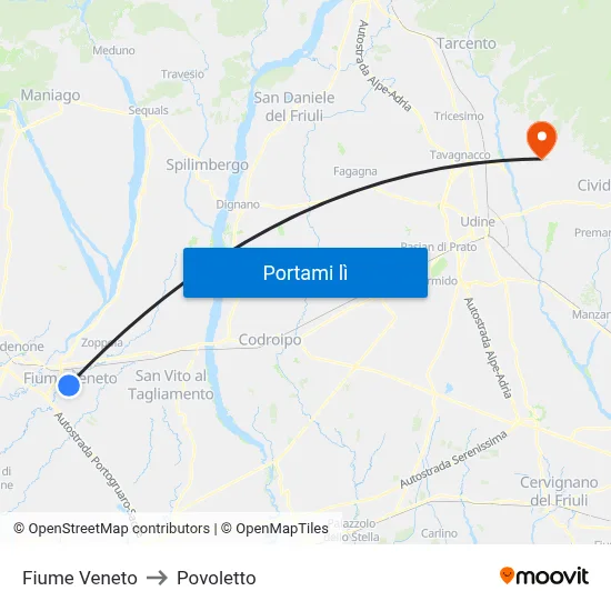 Fiume Veneto to Povoletto map