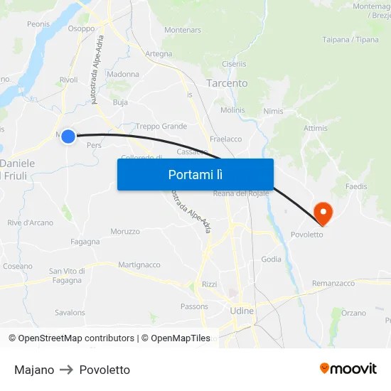 Majano to Povoletto map